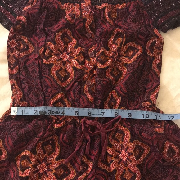 Orange Purple Burgundy Maroon Printed Off the Shoulder Cropped Romper Jumpsuit🧡 - Picture 10 of 11